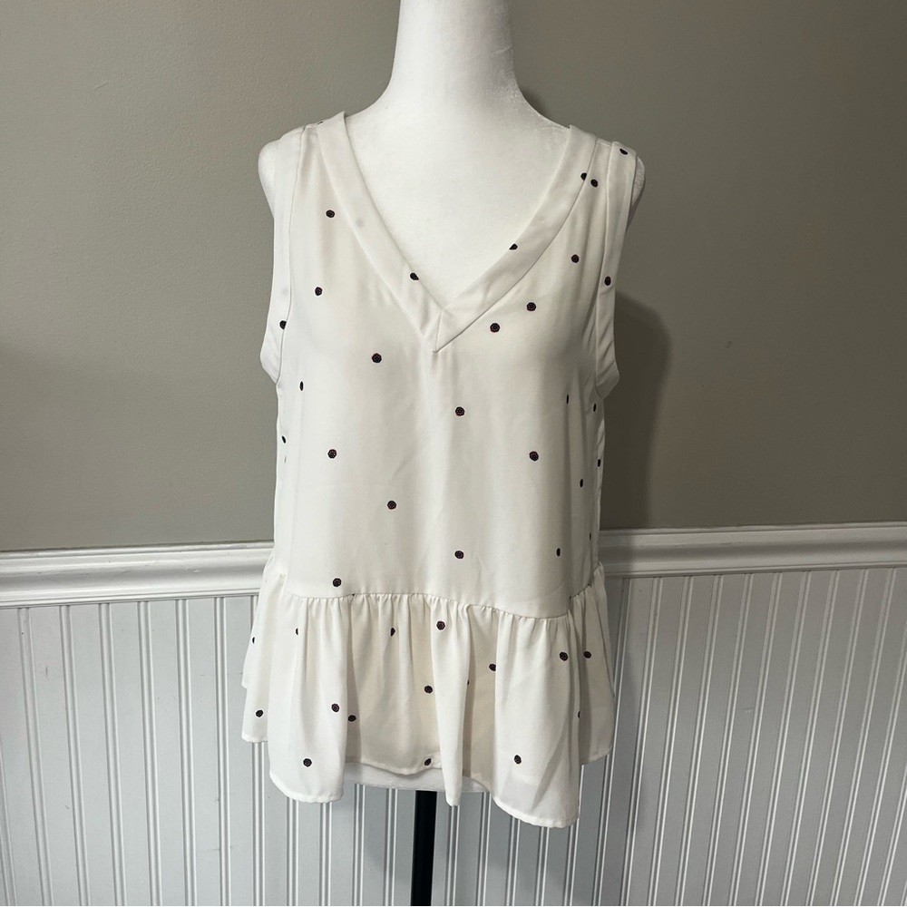 Loft Flowy Peplum Flower Print Pink & White Blouse